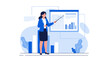 © ARGA - Businesswoman presenting data on a chart with a pointer vector illustration design