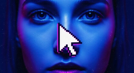 Surreal Portrait of a Woman with a Digital Cursor Overlay.