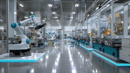 Robotics assembly line in a tech innovation hub with AI-driven production