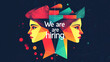 © kora studio - We are hiring with vibrant and modern design featuring two abstract faces. colorful geometric shapes create dynamic visual appeal, attracting attention to job opportunity