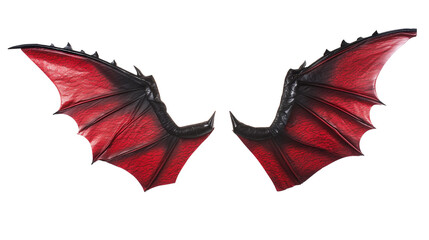 pair of symmetrical bat wings with deep red and black texture on transparent background