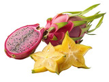 Vibrant dragon fruit and starfruit exotic tropical fruits healthy eating food photography isolated on transparent background