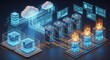 © zava zavi - An intricate network of glowing data centers cloud units transparent storage cubes and holographic displays showing information in a dark digital space