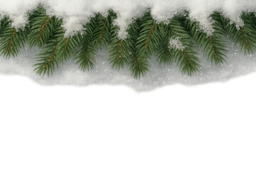 Wall Mural - Pine tree branches covered in snow creating a christmas border, winter holiday design element on transparent background