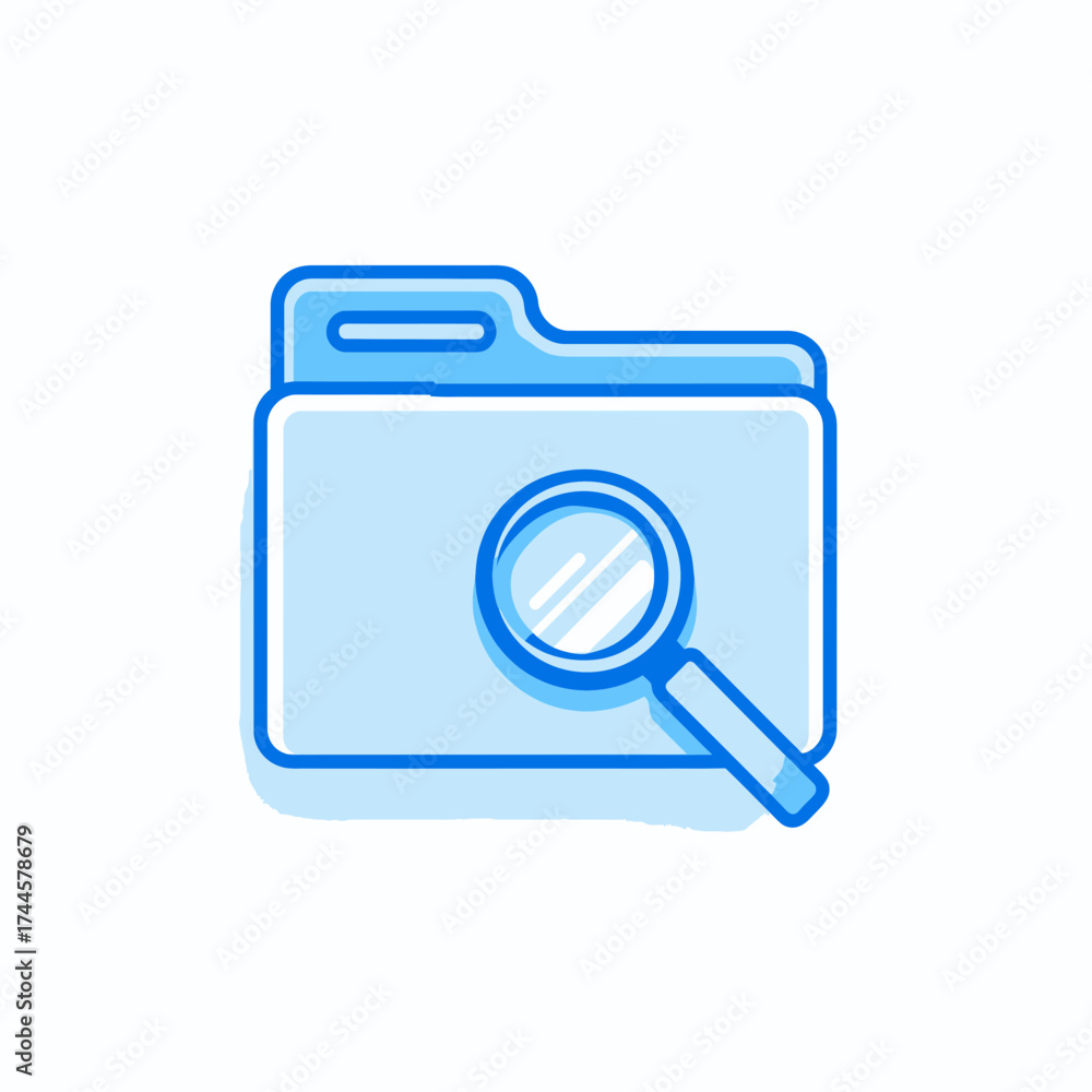 Inspection Folder File Blue vector illustration of a folder icon being examined with a ...