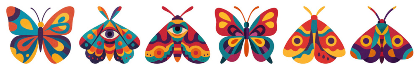 Wall Mural - PNG Colorful abstract butterfly designs, element set on transparent background