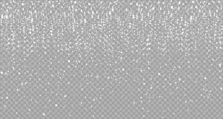Wall Mural - Soft white lights, reminiscent of snowflakes or shimmering sparks, are scattered across a transparent background. They vary in size and brightness, creating the effect of a light, magical snowfall.