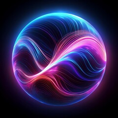 Wall Mural - A vibrant, glowing sphere with neon lines, swirls of light and color, against a dark background. The image captures energy and motion, creating a stunning visual effect of cosmic form.