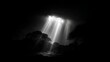 © JovialFox - Heavenly light rays piercing through darkness, creating a dramatic spiritual scene in black and white tones