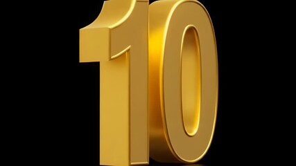 Golden Number 10 Symbol Isolated on Black Background.