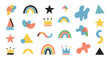 © The - A whimsical collection of colorful abstract shapes and symbols for playful designs.