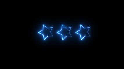 Cyan color triple neon star icon animation glowing light effect ui ux design seamless loop 4k ultra hd stock motion graphic background.