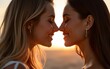© shuai - two beautiful women close-up with attractive pose to each other; a touching distance between their lips. High quality