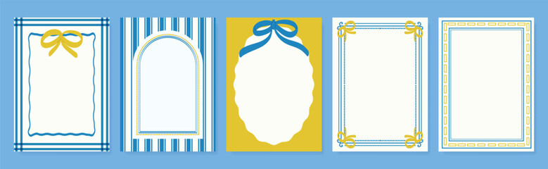 Wall Mural - Vintage hand drawn frames vector set. Collection frame template in different shape with ribbon decorative. Design for card, poster, cover, background.
