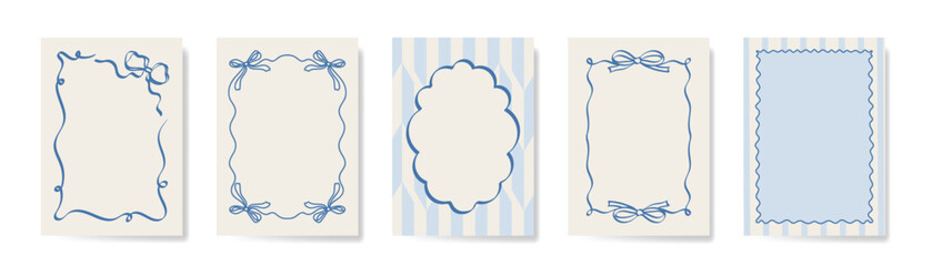 Wall Mural - Vintage hand drawn frames vector set. Collection frame template in different shape with ribbon decorative. Design for card, poster, cover, background.