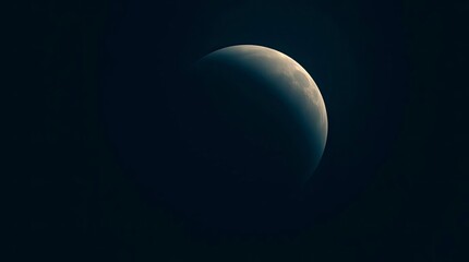 Wall Mural - High-angle, rich deep teal photograph of a moon, looking down with an elevated perspective, conveying luxury and vibrancy
