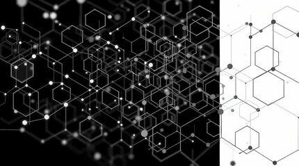 Wall Mural - Abstract network background with hexagons and dots connecting lines for science design