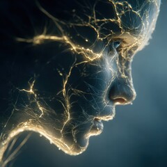 Wall Mural - Human Head Silhouette with Intricate Glow Effect and Details