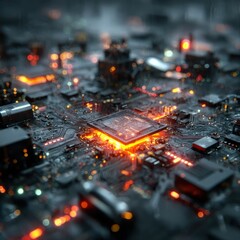 Canvas Print - Futuristic Abstract Close-Up View of CPU Core Technology