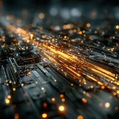 Canvas Print - Futuristic Abstract View of CPU Core with Glowing Lines and Details