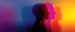 © Yupa 5 - Silhouettes of a person's profile overlap in vibrant gradient colors, transitioning from deep blue to bright orange, creating a surreal and artistic visual effect