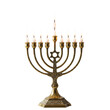 © ArsiStudio - Traditional golden brass Hanukkah menorah with burning candles isolated for religious celebration isolated PNG with Transparent Background