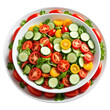 © Beng - Fresh salad tomatoes, cucumbers, greens, nested bowls on white