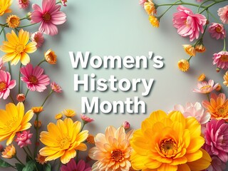  Women's History Month is commemorated with a vibrant floral arrangement of pink and yellow blossoms against a serene light background in recognition of women [150]