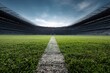 © Iftikhar alam - Wideangle view of a professional football field showcasing vibrant grass and a dramatic sky in the background during daylight hours