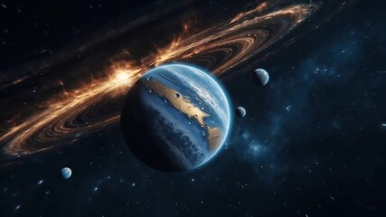 Wall Mural - Exoplanet with Rings Galaxy Background. Space Art Cosmic Scene
