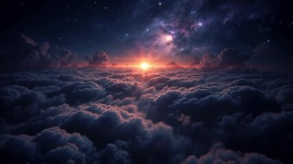 Wall Mural - Above the Clouds Sunset Starry Sky Dreamy Cloudscape Celestial