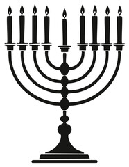 Wall Mural - Black silhouette of a traditional menorah with lit candles for Hanukkah celebration