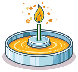 Wall Mural - Sparkling Lit Candle Floating in a Round Dish Cartoon Illustration
