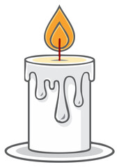 Wall Mural - Stylized Vector Art of a Lit White Candle with Dripping Wax and Glowing Flame