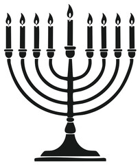 Wall Mural - Hanukkah menorah with nine burning candles simple black and white vector icon illustration