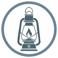 Wall Mural - Vintage lantern vector illustration enclosed in blue circle, classic camping lamp for adventure themes