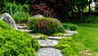 © Istirokah - Lush garden landscape featuring stone steps and vibrant flora
