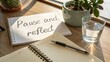 © Shahrul - Tranquil workspace with notepad, pen, glass of water, and succulent plant, encouraging mindfulness and reflection