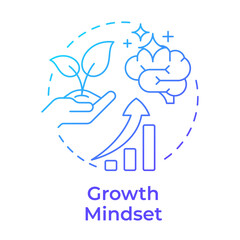 Wall Mural - Growth mindset blue gradient concept icon. See challenges as opportunities to improve skills. Life competencies. Round shape line illustration. Abstract idea. Graphic design. Easy to use in article