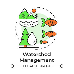 Wall Mural - Watershed management multi color concept icon. Ecosystem preservation, water pollution. Round shape line illustration. Abstract idea. Graphic design. Easy to use in brochure, booklet