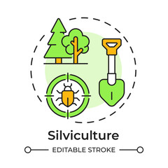 Wall Mural - SIlviculture multi color concept icon. Pest control. Tree planting, ecosystem growth. Round shape line illustration. Abstract idea. Graphic design. Easy to use in brochure, booklet