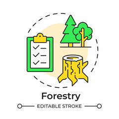 Wall Mural - Forestry multi color concept icon. Ecosystem regulation, control. Tree growth, timber. Round shape line illustration. Abstract idea. Graphic design. Easy to use in brochure, booklet