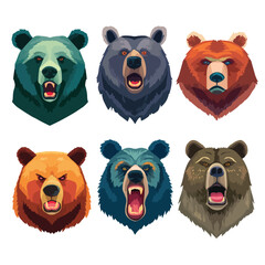 Wall Mural - Simple grizzly bear face illustration isolated on white