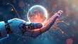 © Mr.KSP - Futuristic robotic arm holds glowing energy orb, representing innovation, technology, and the power of artificial intelligence in a modern world
