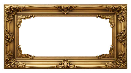 Gold ornate picture frame antique vintage decorative wall art photo frame empty canvas painting display on transparent background