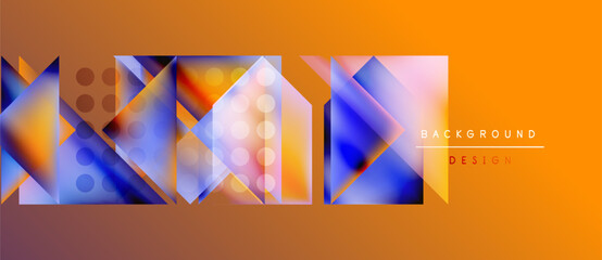 Wall Mural - Abstract geometric shapes overlap, creating vibrant color gradients. Orange background complements blue, purple hues. Modern design element.