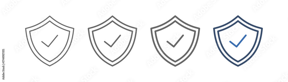 Dependable outline icon set with shield and check mark design Stock ...