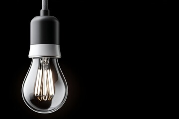 Wall Mural - Vintage Edison Light Bulb Emitting Warm Glow in Dark Noir Background for Creative Inspiration