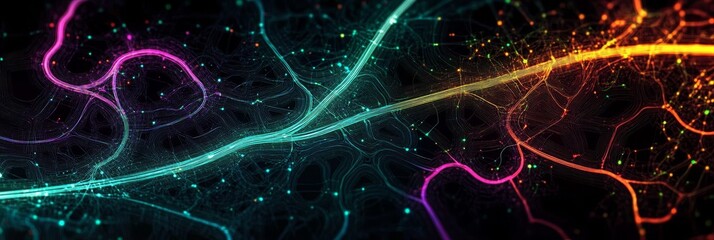 Wall Mural - A Vibrant Network of Interconnected Lines and Dynamic Colors for Innovative Information Flow Design