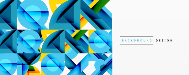 Poster - Abstract geometric pattern. Blue, yellow shapes overlap creating modern design. Clean aesthetic, simple background.